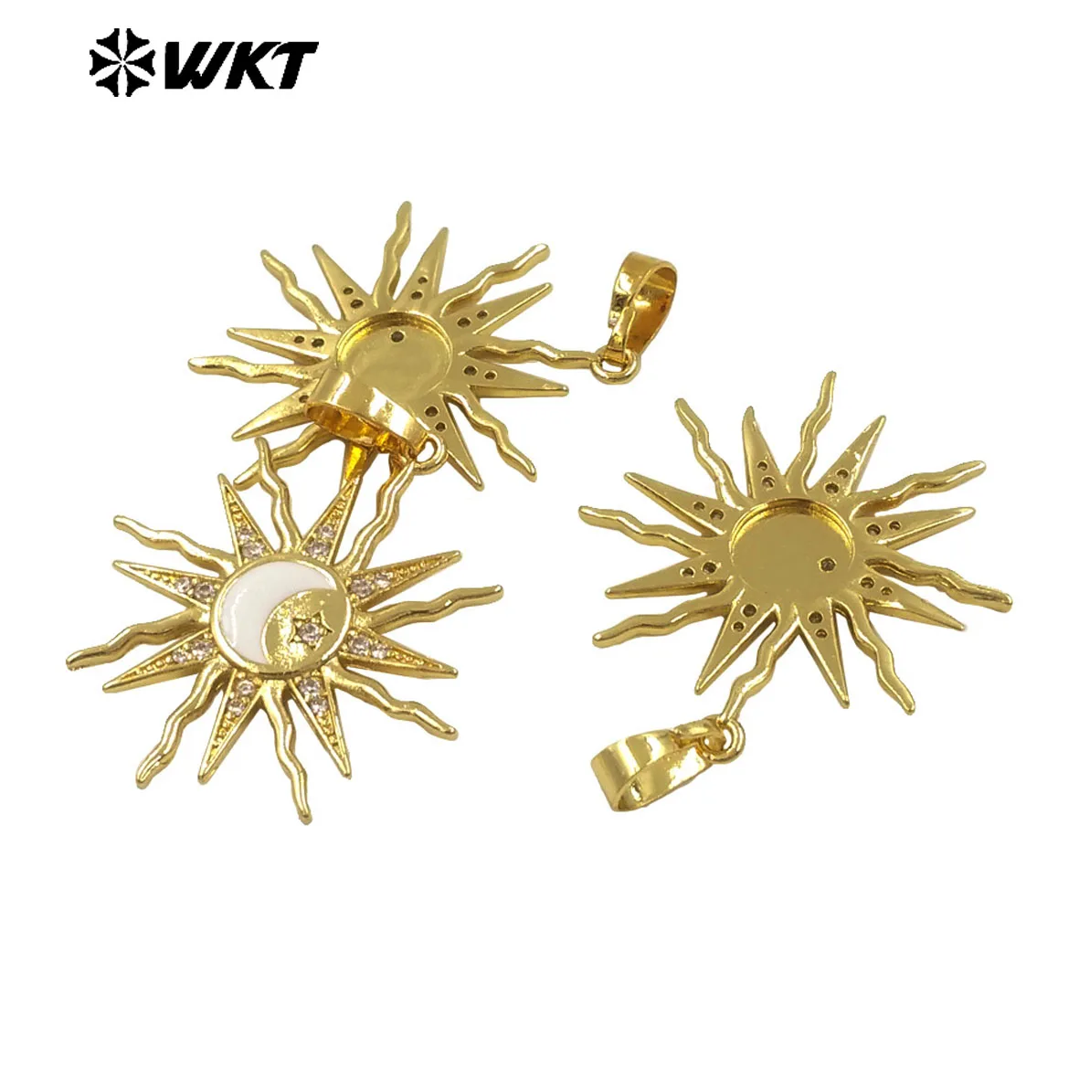 

WT-MP307 Потрясающие красивые позолоченные 18-каратным золотом ювелирные подвески-медальоны с натуральной ракушкой в форме луны и солнца для дизайна ожерелья