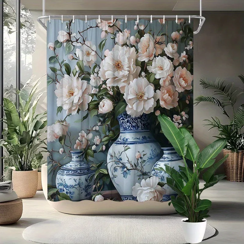 

Элегантные розы и фарфоровые вазы Занавеска для душа — водостойкая, легко чистится, дополняет классическую и изысканную на ощупь