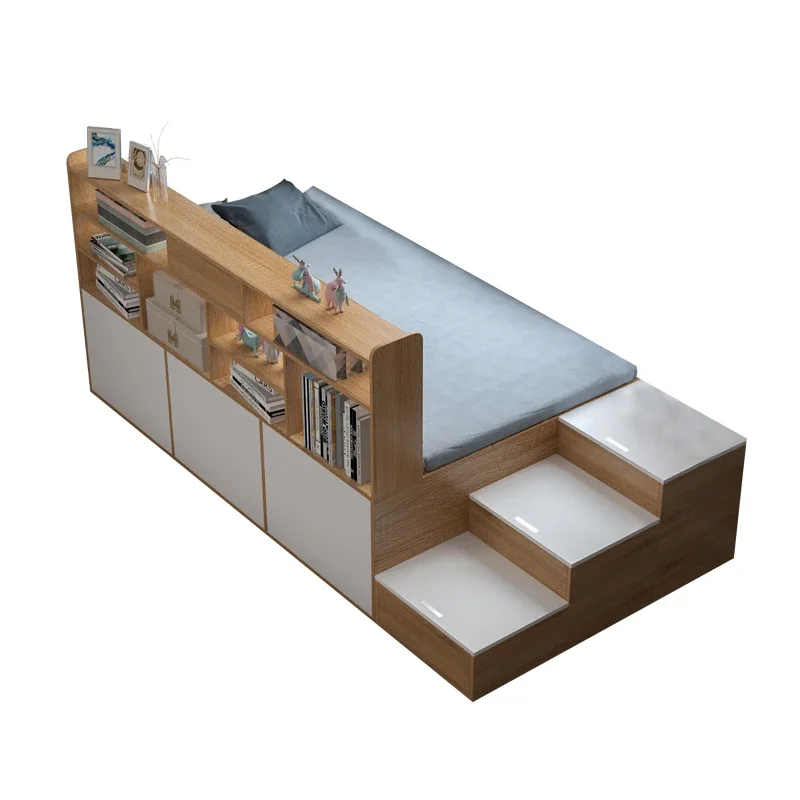 Bookshelf integrated partition pedal meter bedroom furniture single bed small apartment tatami storage bed Japanese high box