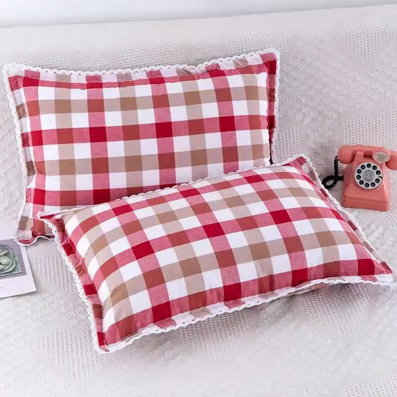 New 1PC 100% Cotton Lattice Soft Pillow Case Cover Multi-sized Pillowcase Bedding Home Use Sofa Students Rectangle Pillowcases