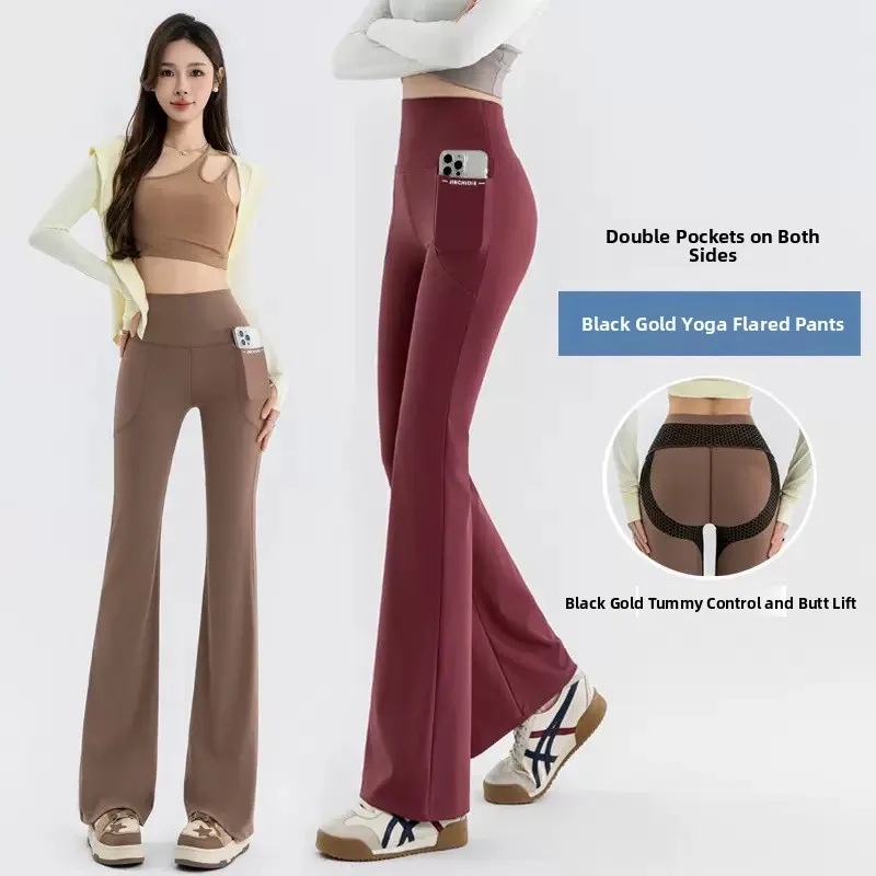 

High Waist Yoga Pants Flared arkskin Design with kets for Outdoor Wear plus Size 200 Pou Southeast Asian Sle