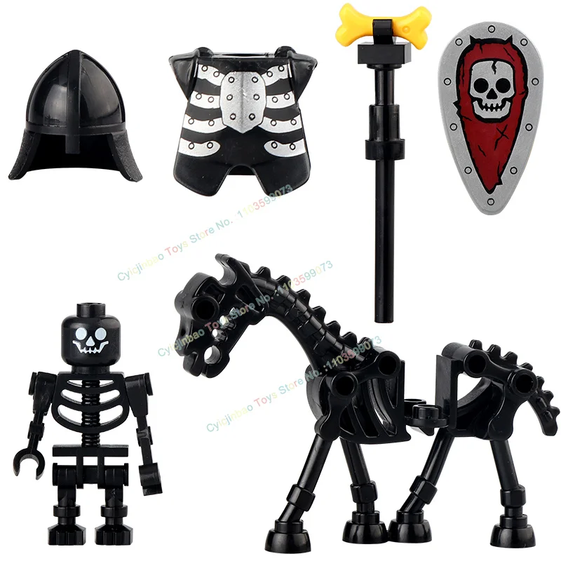 Medieval Knight Skeleton Knight Accessories Shield Spear Armor Building Block bricks Mini Action Figure Chilldren Toy AX9815