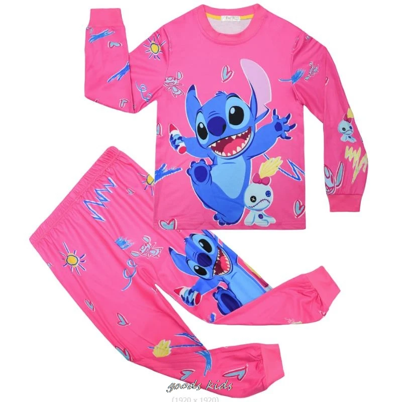 Spring Autumn Lilo And Stitch Girls Home Suit 2pcs Top+Pant Sets Long Sleeves Kids Pajamas Children\'s Underwear Set Best Gift