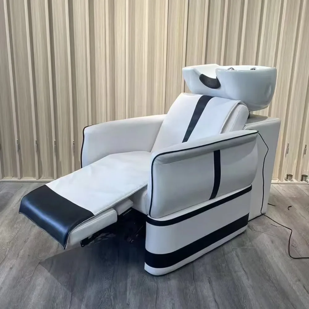 Professionalism Luxury White Comfortable Hair Salon Furniture Shampoo Bed Barber Shop Massage Washing Basin Bowl Shampoo Chair