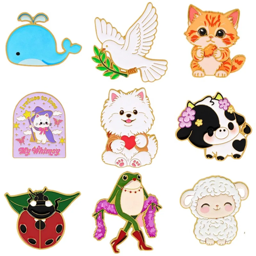 Cute Cartoon Animal Badges Enamel Pin Cat Dog Whale Frog Brooch Lapel Pins DIY Backpack Jacket Hat Decor Lovely Accessory