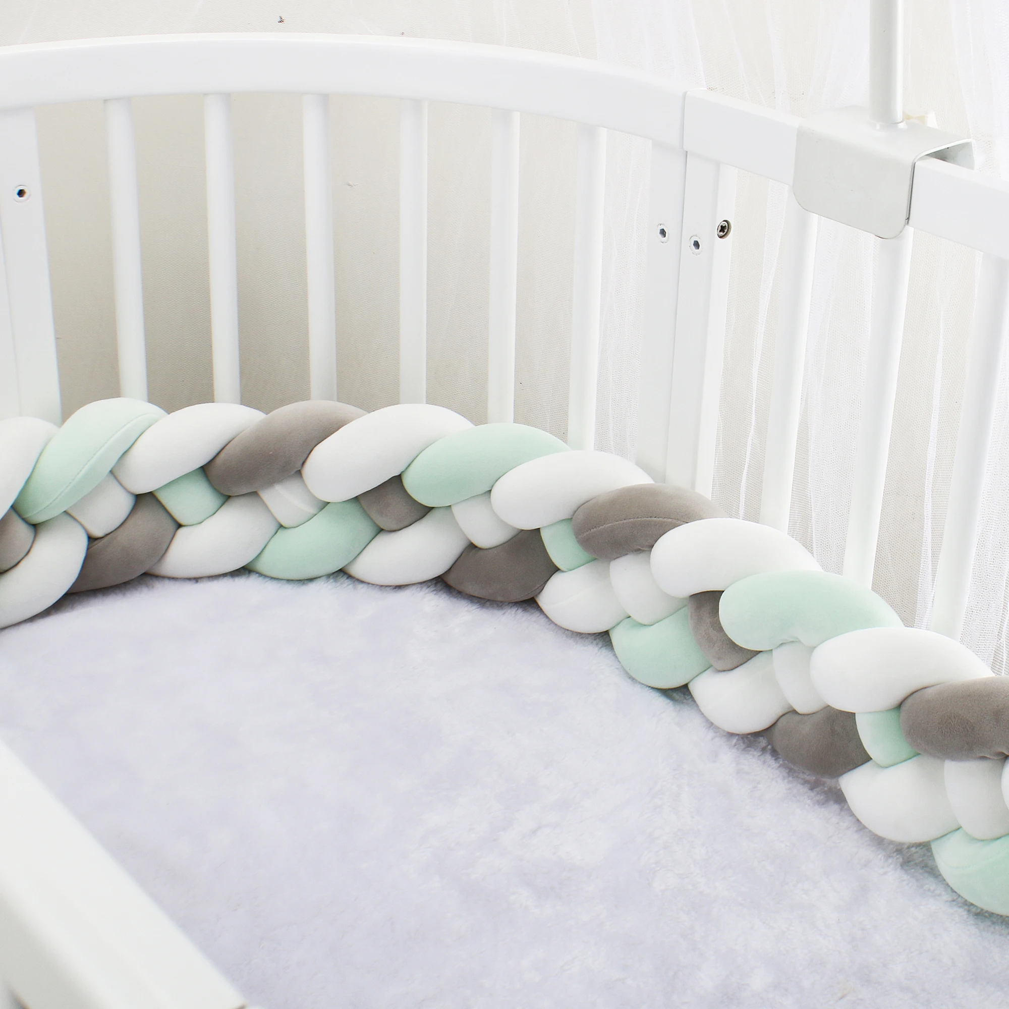 3M Baby Krippe Schutz 4 Aktien Baby Bett Stoßstange Weben Plüsch Infant Krippe Kissen Für Neugeborene Bett Stoßstange Zimmer decor