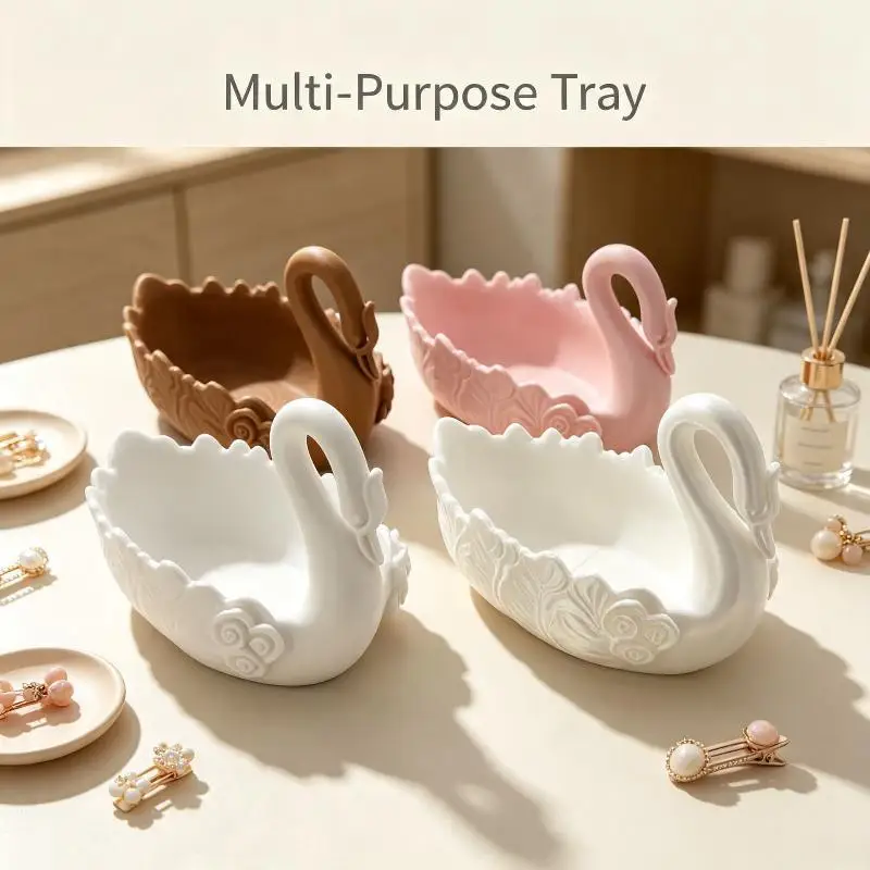 Swan Shaped Storage Tray Elegant Key Holder Bowl Multifunctional Organizer for Bathroom Vanity Desktop Cosmetics Trinket Holder