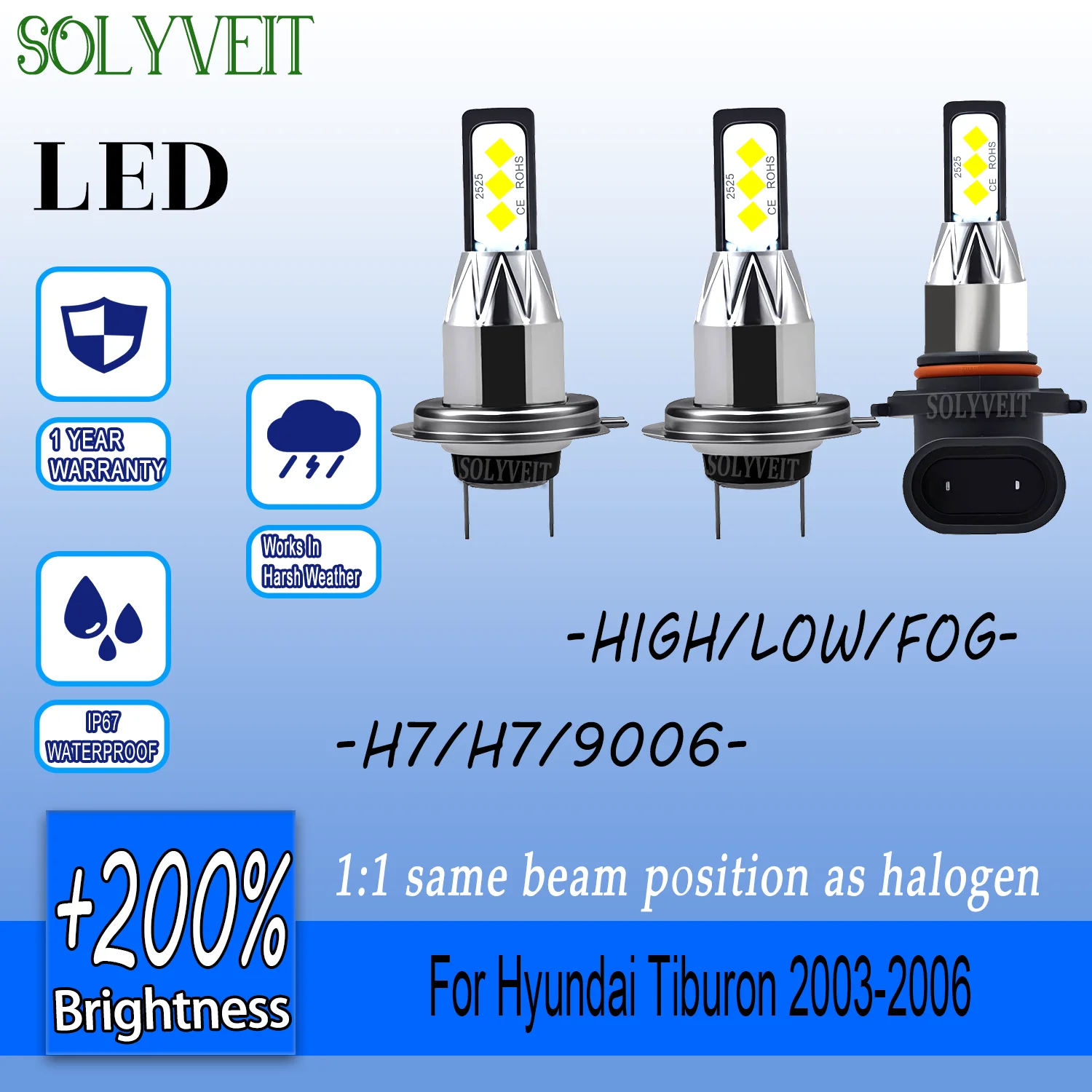 

Long-Life Instant-On Noise-Free Easy Installation H7 H7 9006 Headlight foglight LED For Hyundai Tiburon 2003 2004 2005 2006