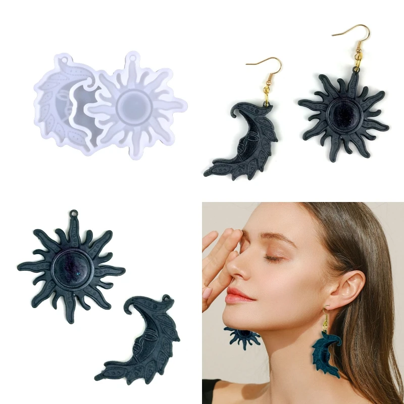 DIY Sun Moon Shape Pendant Crystal Epoxy Resin Mold Earrings Keychain Mirror Silicone Mold Craft Jewelry Making Supplies