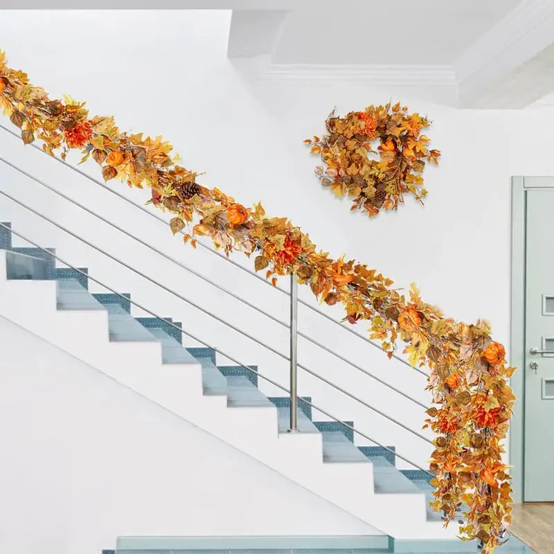 Artificial Fall Leaves Garland 183cm/6ft Hung Vines Garland Maple Leaves Thanksgiving Decorations Fall Wreath Halloween Wreath