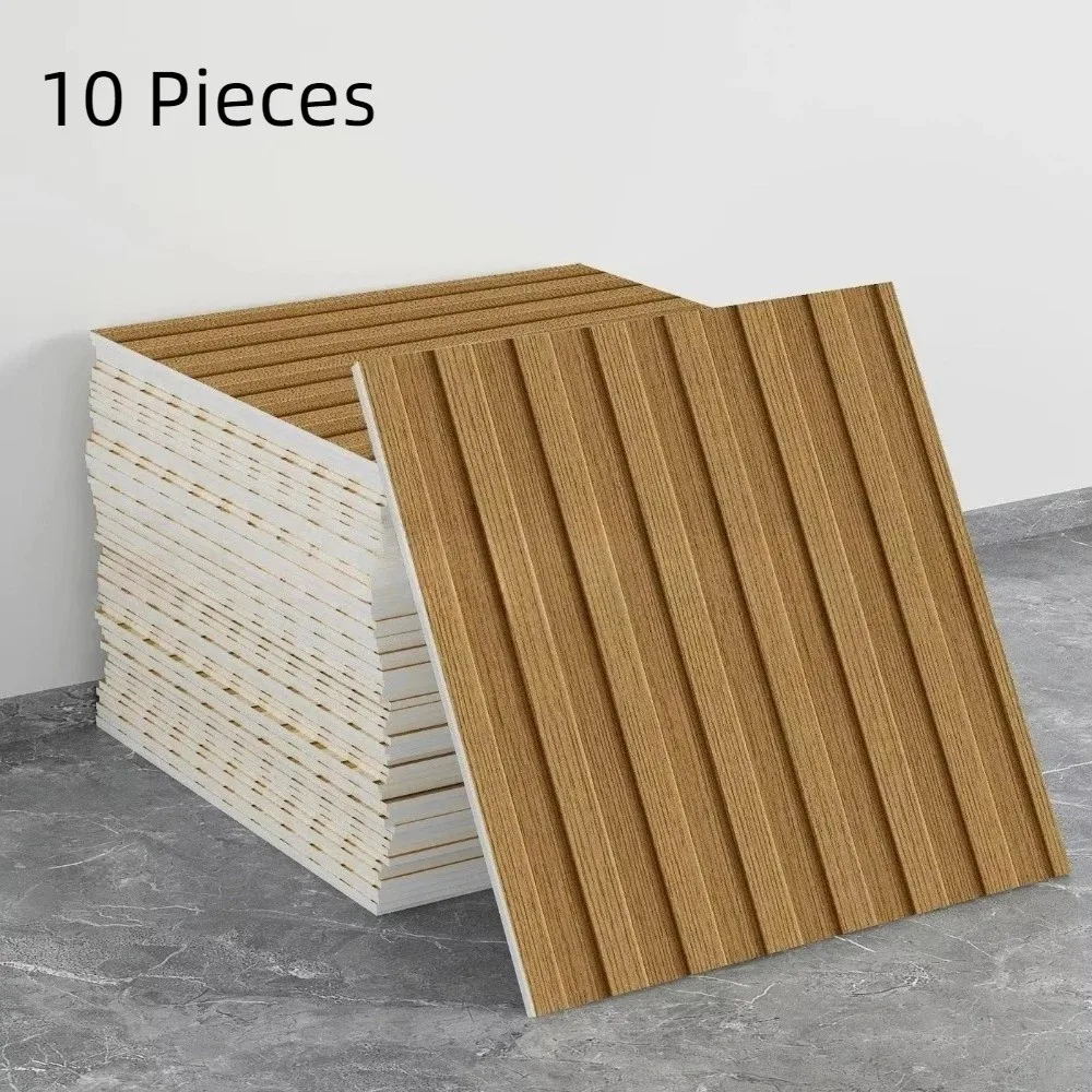 10PCS 2D Flat Faux Wood Grain Wall Sticker Removable Waterproof Wood Grain Wall Tiles Realistic Texture Oil Proof Tile Stickers