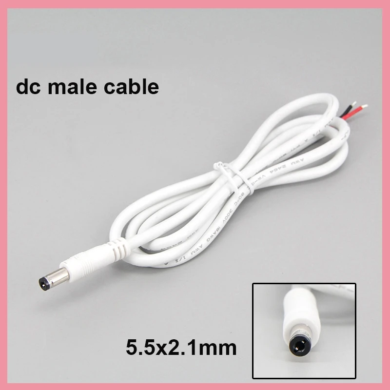 5.5x2.1mm 5.5x2.5mm 0.2/1m 18awg 7a Dc Male Or Female Connector 2-pin Cable Bare Wire Power Supply Adapter Extend Cord B6