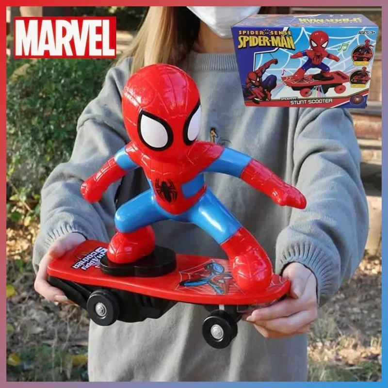 Marvel Spiderman Automatic Flip Rotation Skateboard Acousto-Optic Car Ultraman Electric Music Toy Stunt Scooters Toys Xmas Gift