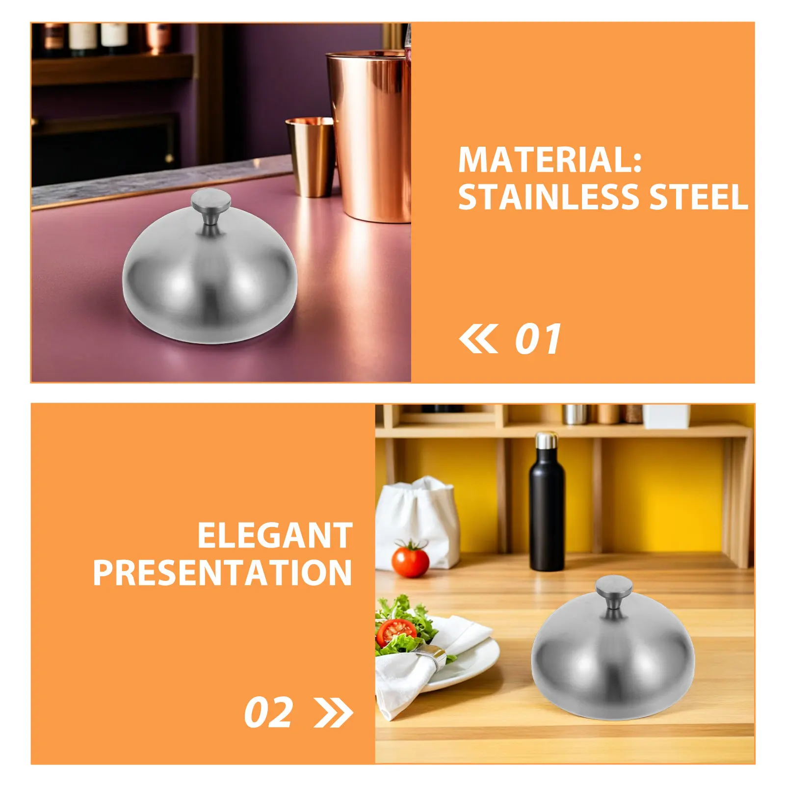 Round Stainless Steel Food Dome Cover 6.68inch 17Cm Silver Heat Retention Lid for Griddle Steak Burger Sandwich Cake Serving