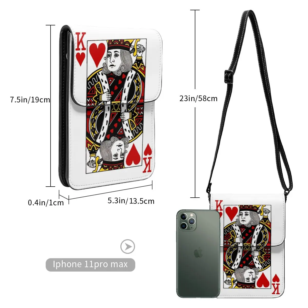 Poker Shoulder Bag KING OF HEARTS Work Leather Mobile Phone Bag Female Gift Vintage Bags