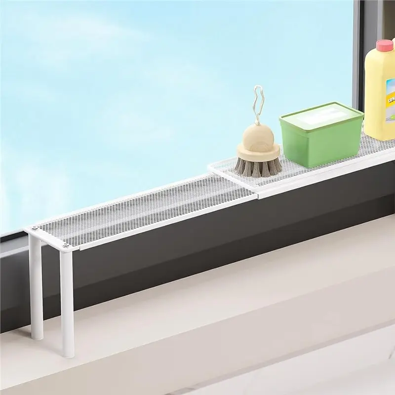 VEHO-Expandable Window Shelf For Plants- Stackable Narrow Shelves, Kitchen Sink Organizer, Countertop Holder Mesh Design