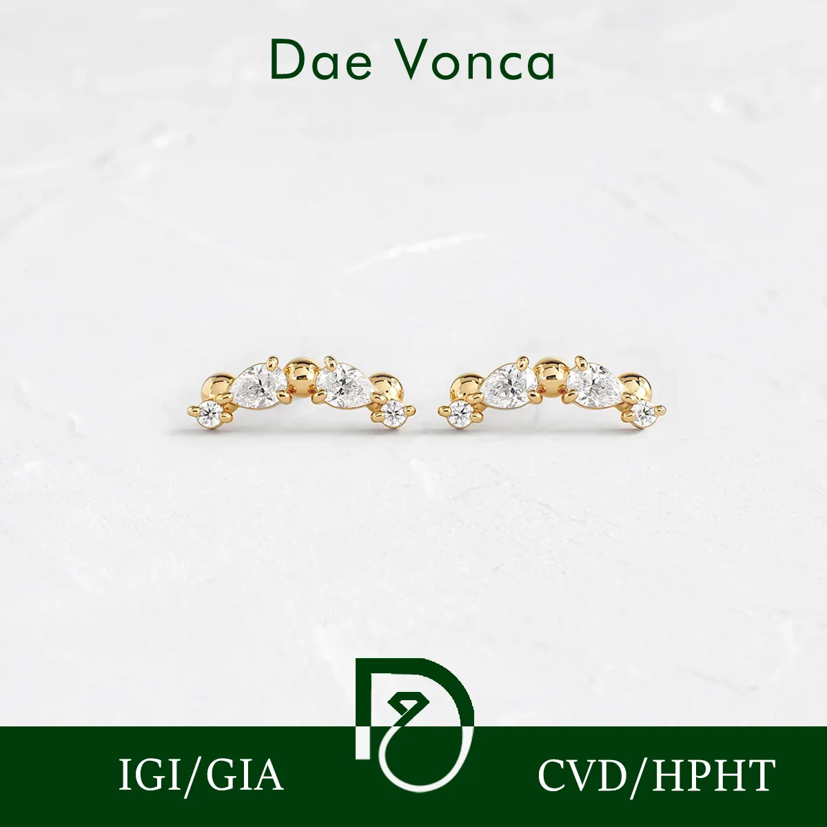 Pear and Round Diamond Spaced Lab Diamond Earrings 9K/14K/18K Yellow Gold Lab Diamond Earrings Anniversary Gift for Wife