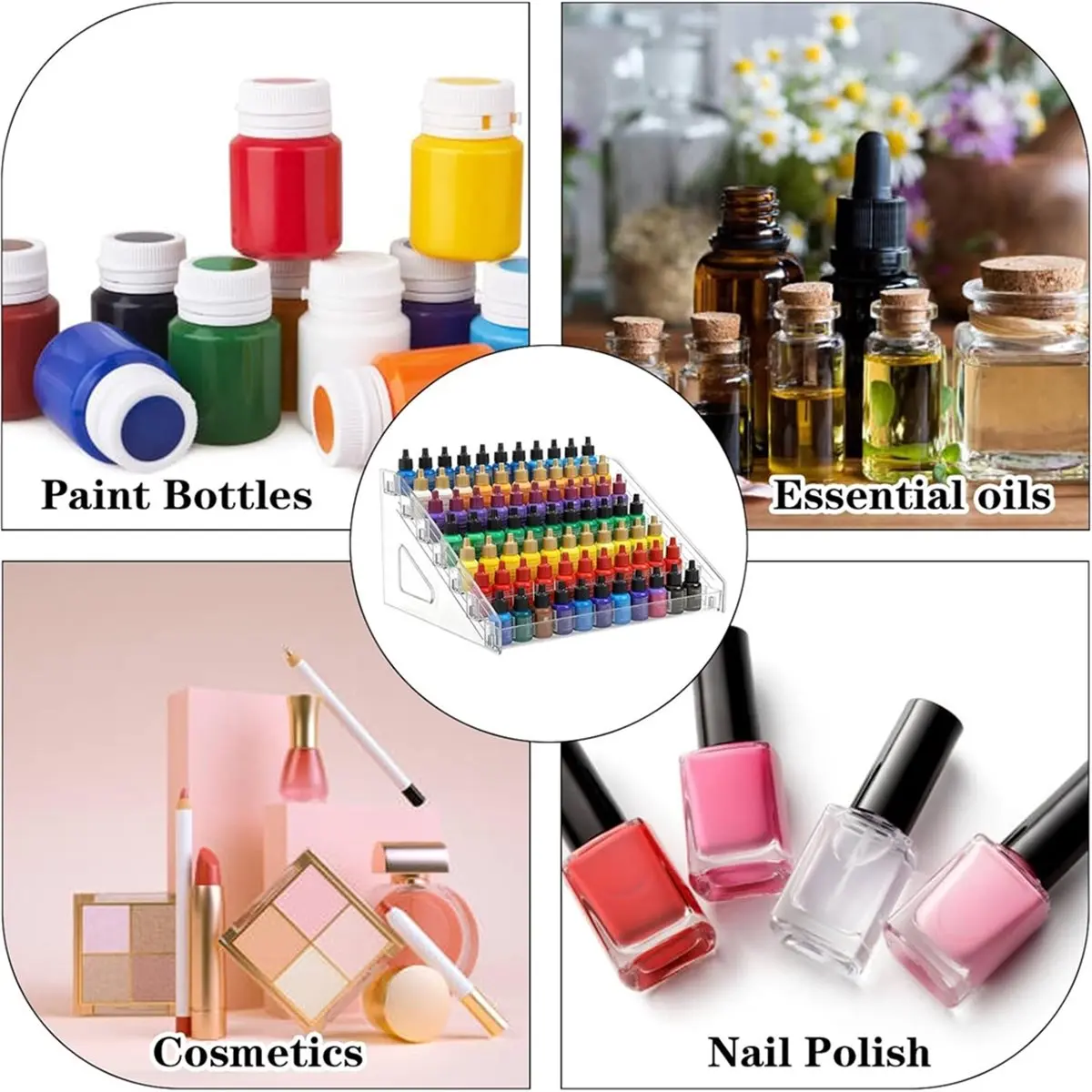 Y69A 4 Pcs Acrylic Paint Organizer Rack with 2 Pcs Brush Holder, 7 Layer Acrylic Paint Tube Organizer, for Versatile Storage