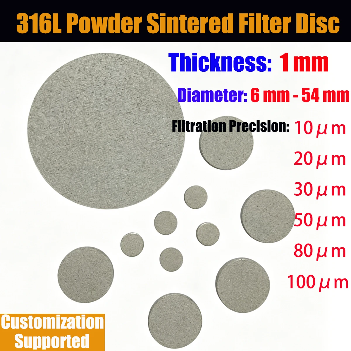 316L Sintered Stainless Steel Filter 1mm Thick Sintered Filter Disk Micron Porous Filter Disc10μm-100μm