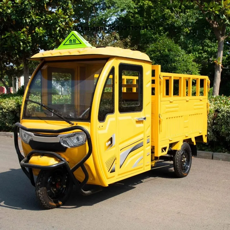 Manufacture 3 Wheel Cargo Tricycle Electric Tricycle Two Seats Electric Dump Truck With Closed Cabin