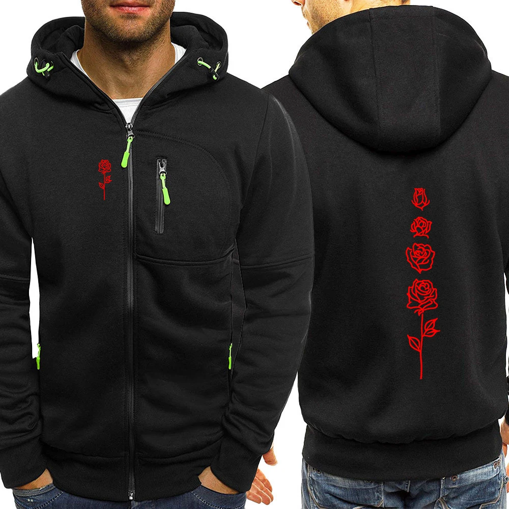 Lightweight Sweatshirt Men's Coat Spring Autumn 2026 Beautiful Rose Pattern Logo Print Handsome Versatile Leisure Hoodies