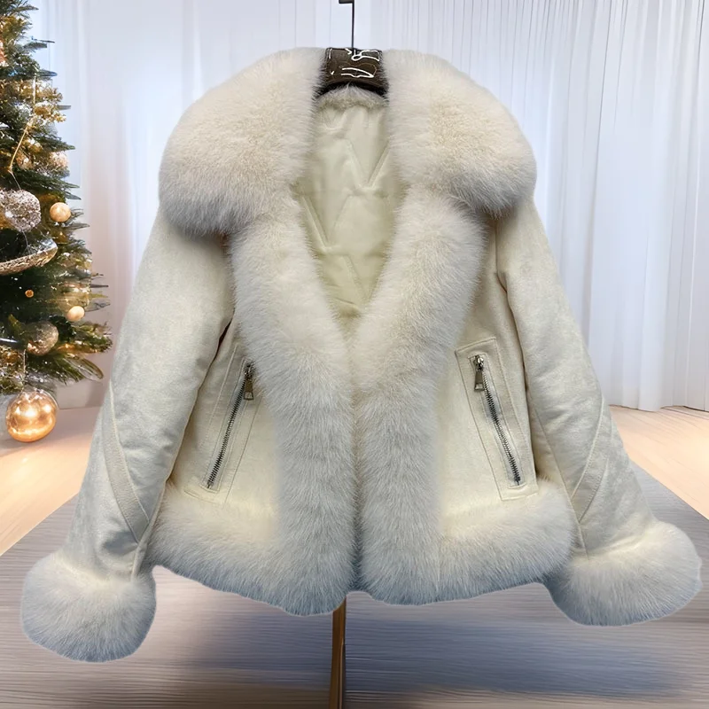 

Faux Fox Fur Coats Women Jackets Zipper Pocket Turn Down Collar Long Sleeves Loose Open Stitch Thick Casual 2025 Autumn Winter