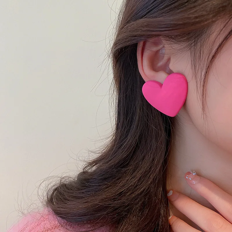 

Lovely Cute Girl Stud Earrings Whole Pure Pink Design Geometric Simple Design Heart And Square Shaped Jewelry Wholesale Hot