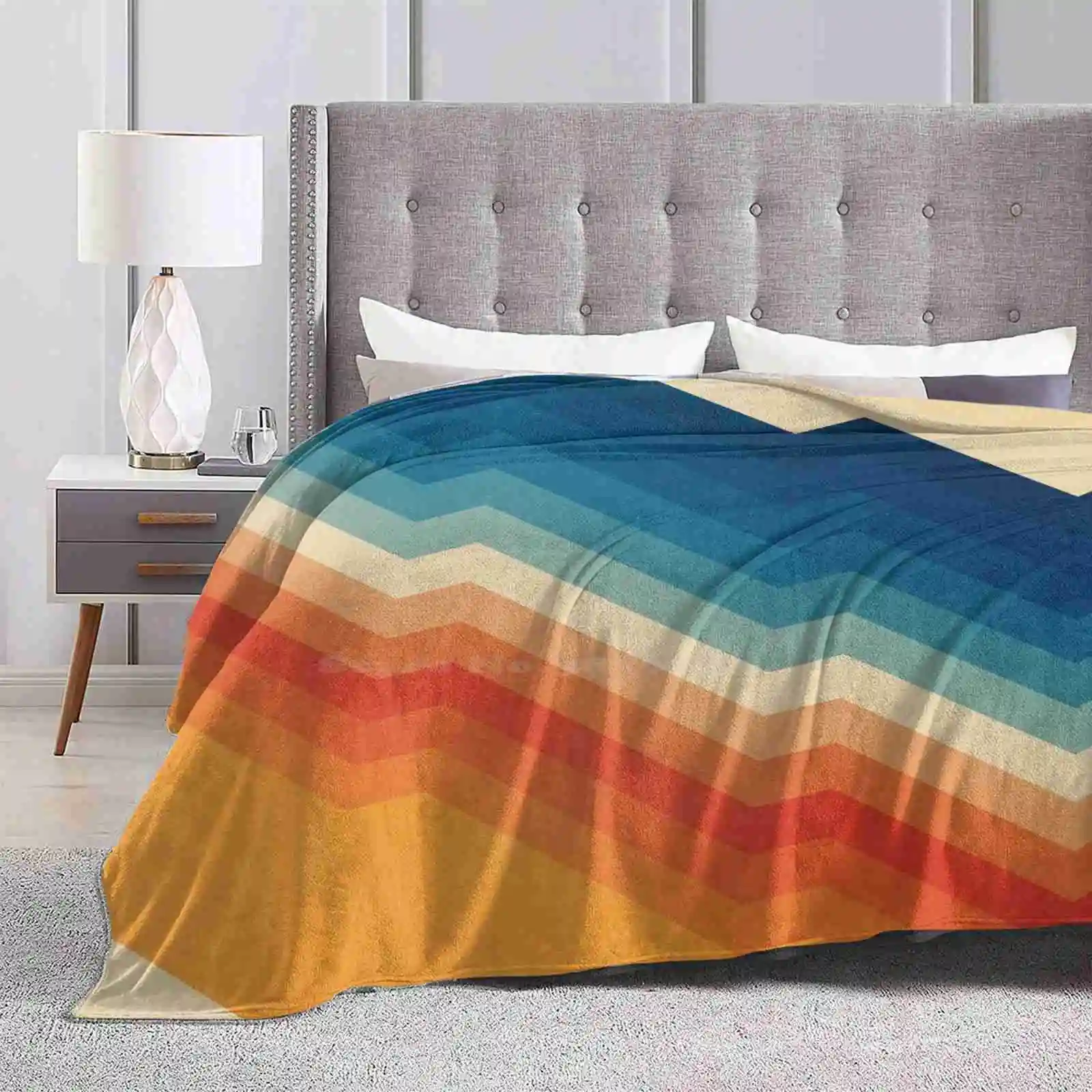 Barricade Creative Design Light Thin Soft Flannel Blanket Abstract Pattern Bright Vibrant Geometric Angular Red Blue Orange