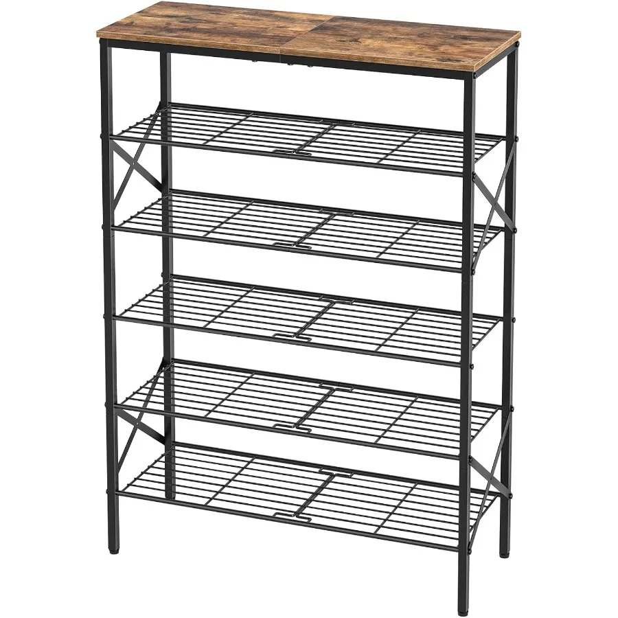 

6Tier Shoe Rack Shoe Storage Organizer for Closet Free Standing Shoe Organizer with Metal Mesh Shelves 24 Pairs of Shoes Rustic
