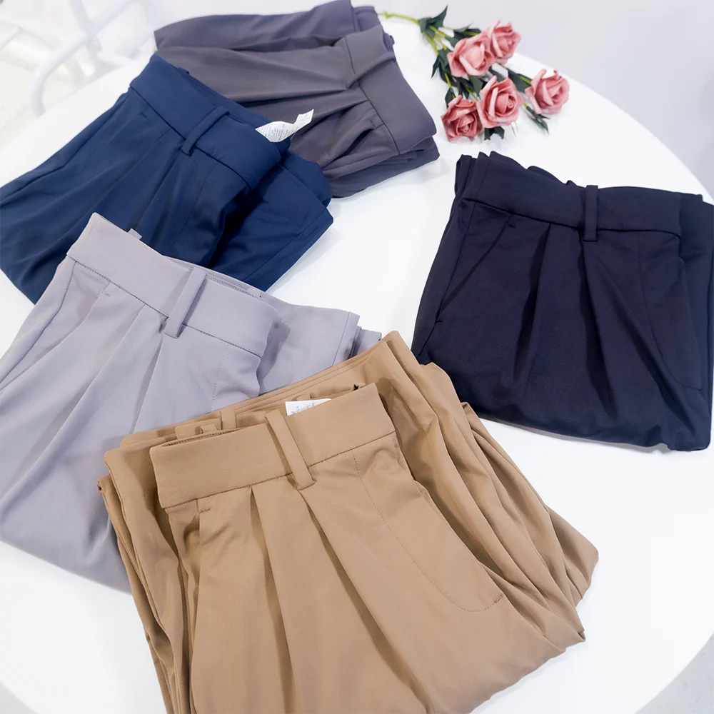 Women's Autumn Casual Cargo Suit Pants, Drapey High-Waist Wide-Leg Trousers, Slimming, High-Stretch, Soft, Sport Drawstring image 5