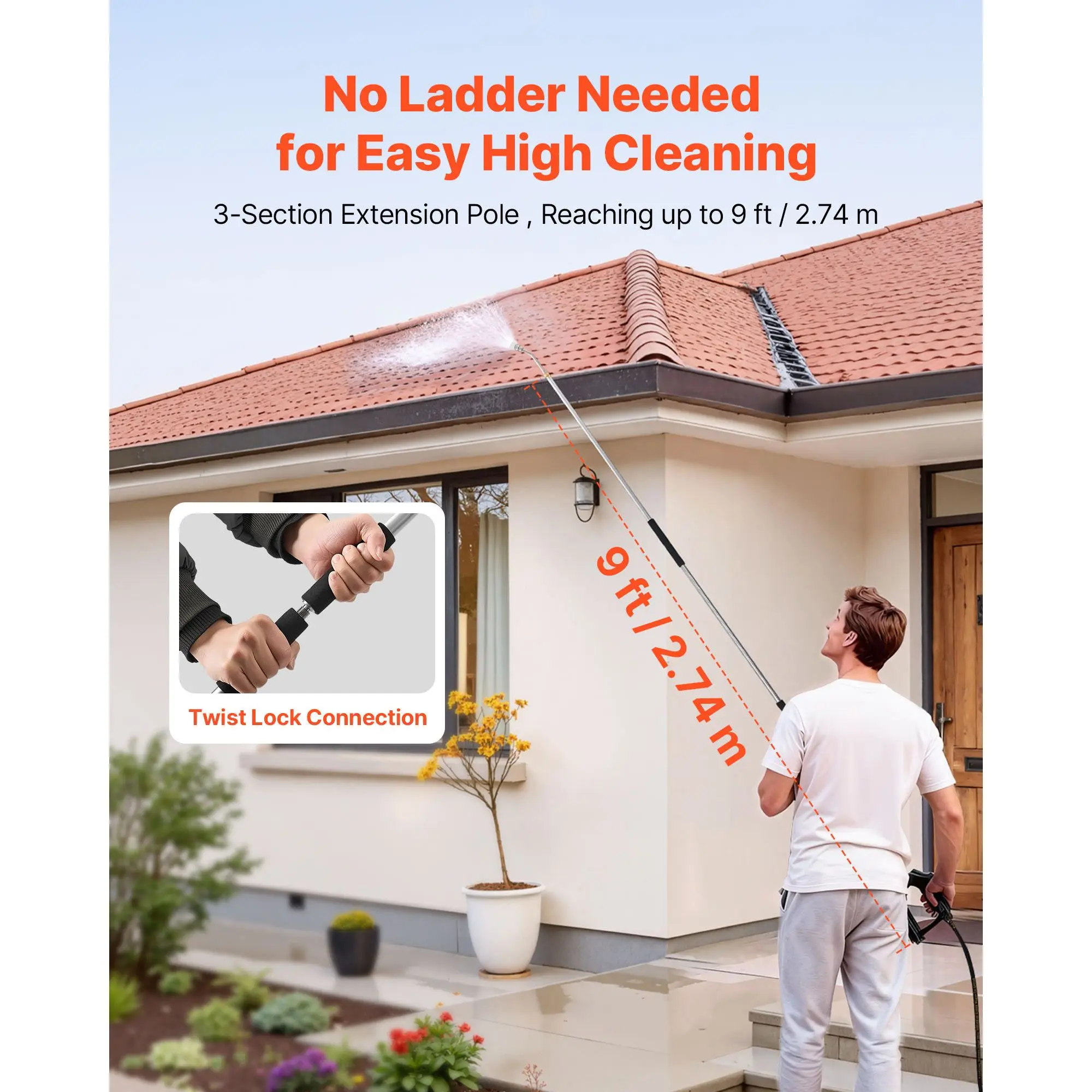 9 FT Pressure Washer Telescoping Wand, 3-Section with Power Washer Extension Wands, 7 Nozzles, Hose Adapter, Support Belt, Stora
