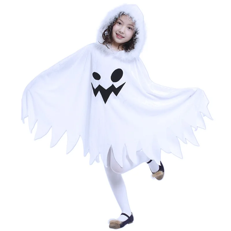 Halloween Children's Cosplay Costumes White Hooded Spooky Dress Dress Clothes Festive Girl's Play Costumes