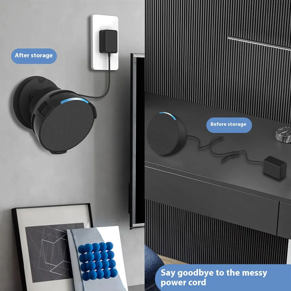 Adecuado para Amazon Echo Pop soporte de audio inteligente con altavoz de ángulo ajustable estante de almacenamiento montado en la pared pegado/perforación ins
