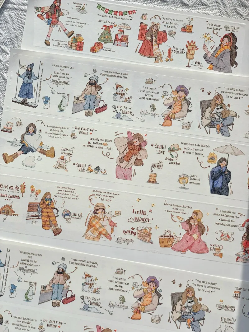 Winter Romance Happy Girl Die Cut  PET Washi Tapes Craft Supplies DIY Scrapbooking Card Making Decorative Plan Sticker