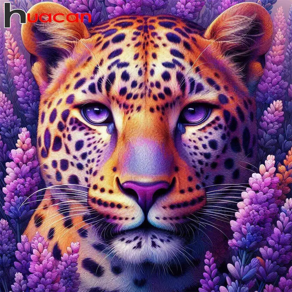 Huacan Diamant-Mosaik, Leoparden-Tier, komplett, rund, quadratisch, Diamant-Malerei-Set, Zuhause, Schlafzimmer, Wandkunst