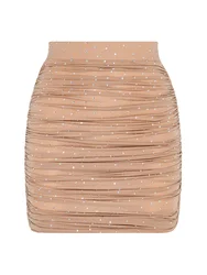 HIGH STREET Newest Fashion 2024 Designer Skirt Women's Shimmer Strass Stone Diamonds Draped Stretch Skinny Mini Skirt