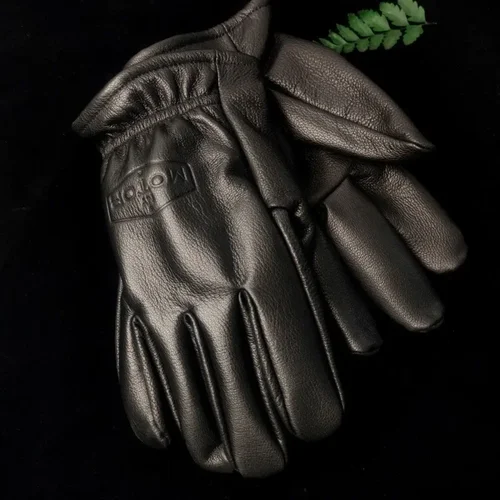 Imagen 2 del producto Guantes de moto de cuero de vaca esmerilado Vintage para hombres y mujeres, accesorios de conducción, guantes de trabajo cálidos, artículos para moto de cross MX