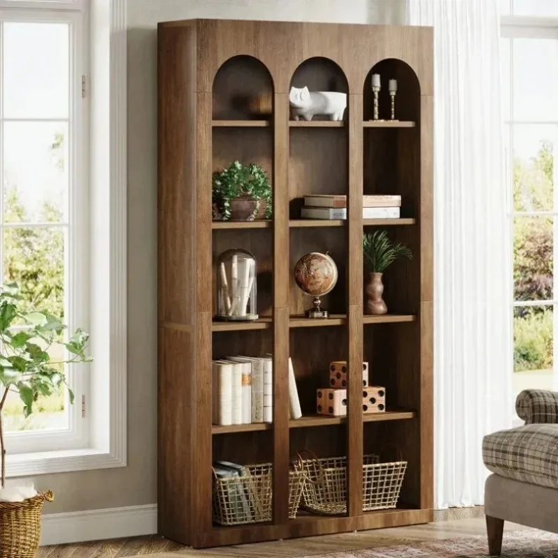 5-Tier Modern Wood Farmhouse Home Office Arched Top Design Tall Bookshelf Bookcase with Open Large Storage