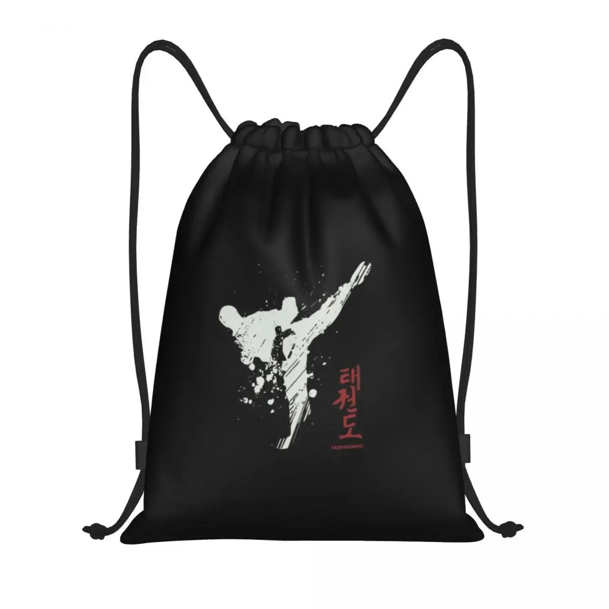 Taekwondo Kick Drawstring Backpack Sports Gym Bag for Men Women Fighter Martial Arts Shopping Sackpack