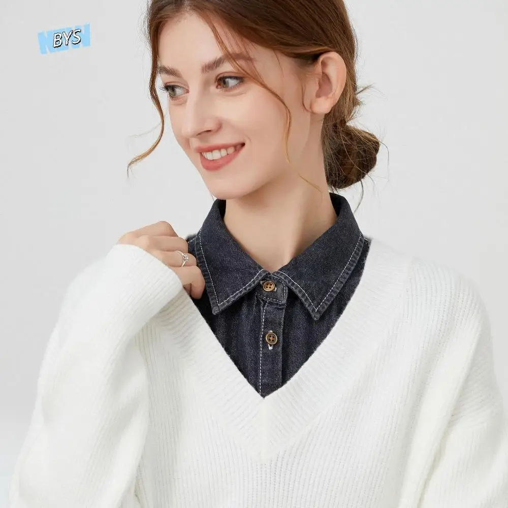 

Adjustable Straps Denim Fake Collar Korean Style Round Neck Detachable Collar Clothes Accessories Solid Color Shirt Collar