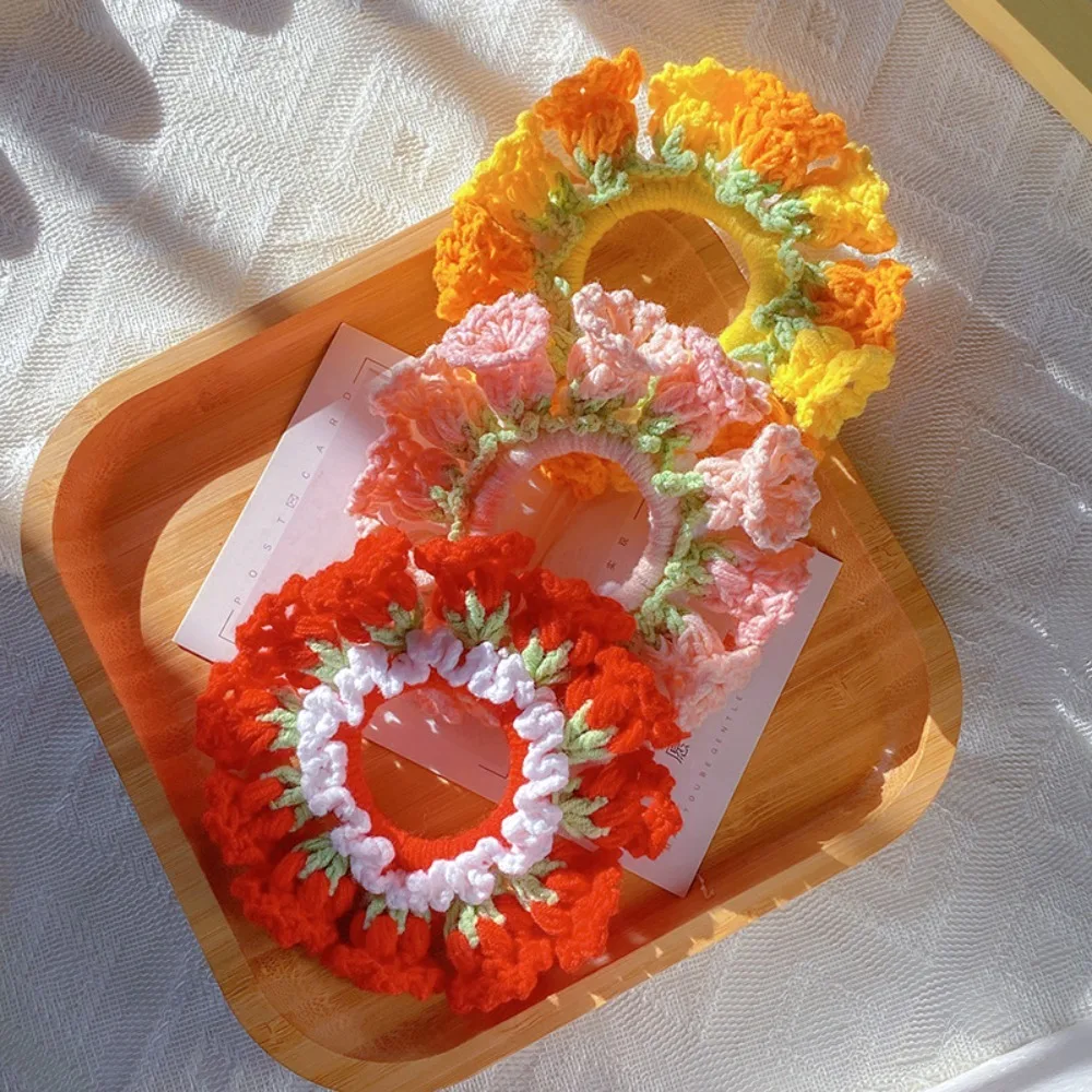 

Cute Flores Convallariae Crocheted Flower Scrunchies Elastic Colorful Knitted Hair Rope Woven Headdress Sweet Hair Tie Girls