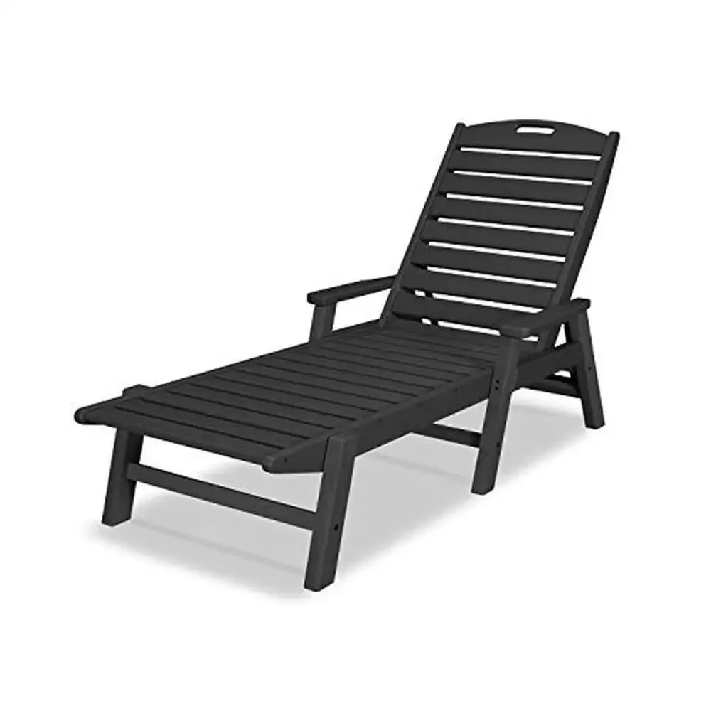 Outdoor Reclining Chaise Lounge Beach Chair Weatherproof Recycled Plastic Four Seating Positions Black 78.5in x 27in x 39in