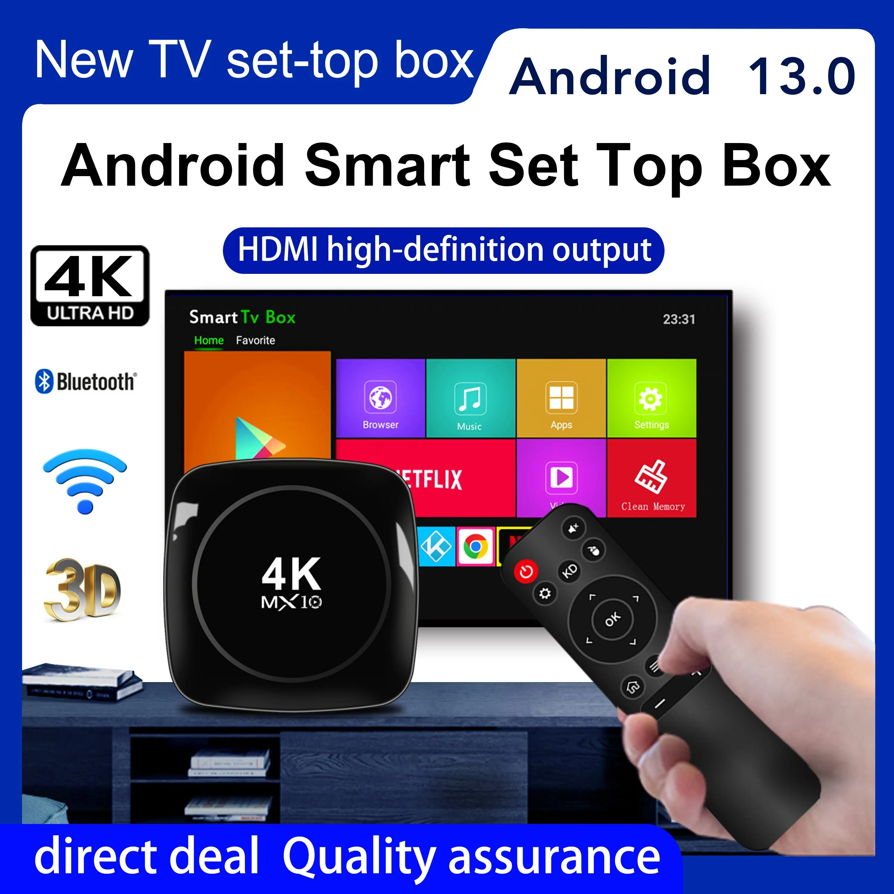 Pabrik MX10-4K Amlogic S905L2 Android 13 4K Tv Box Quad Core 2.4G/5G Wifi 100M Smart Set Top Box Media Player MX10-4K
