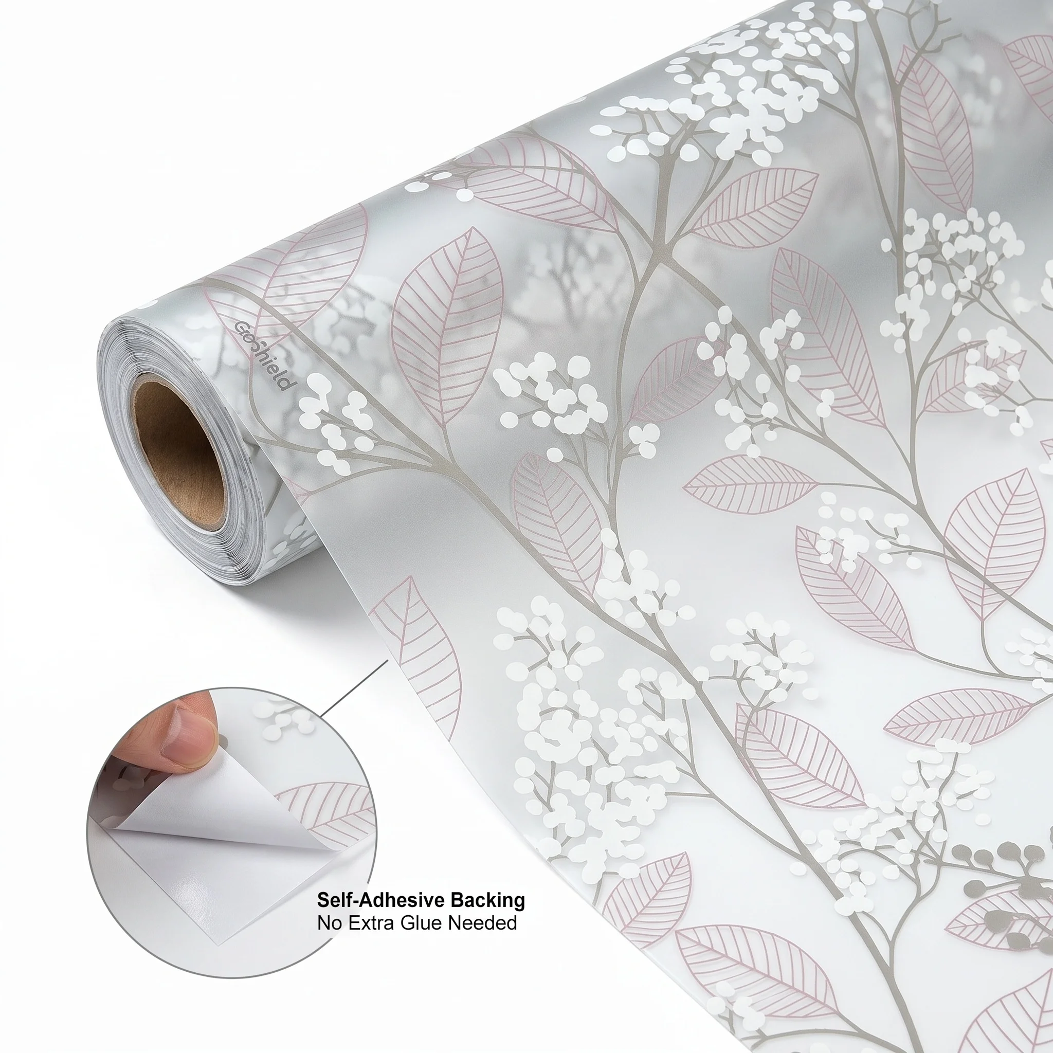 Grey Leaf Pattern Window Privacy Film Self Adhesive Home Window Glass Decor