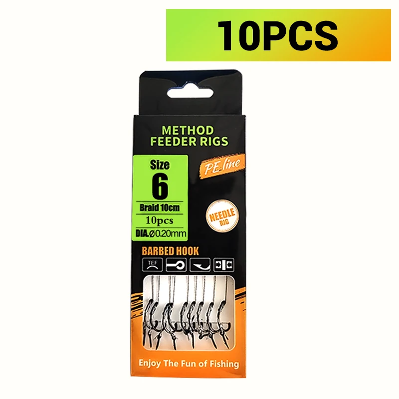 Karpfenangeln-Rigs vorgebunden, Method Feeder & Hair Rigs mit geflochtener Schnur und Widerhaken (Größe 6,8,10,12), für Karpfen und Karausche Ca