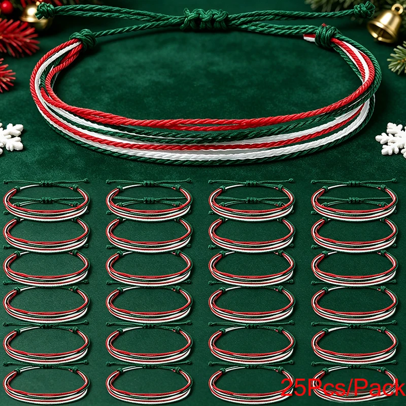 Wholesale 25Pcs/Pack Christmas Braided Bracelet Unisex Handmade Adjustable 2 Styles Rope Braslet Friendship Party Gift Jewelry