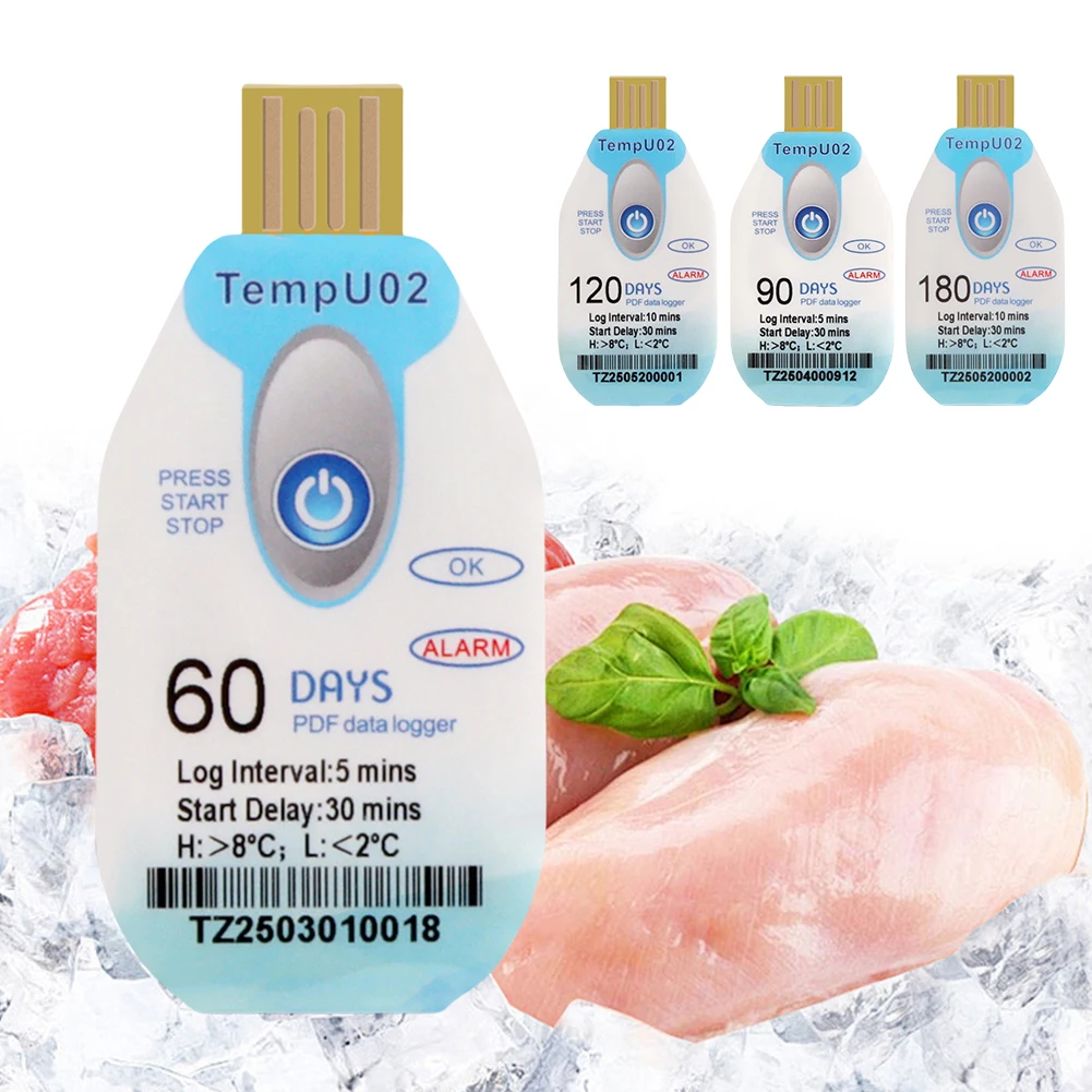 Temperature Data Logger Temp Logger Waterproof Thermometer Logger Disposable Freezer Logger for Cold Chain Transp. Fruit Storage