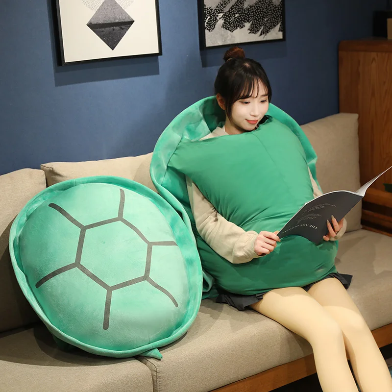 Almohada de felpa de concha de tortuga grande creativa, ropa de tortuga grande, funda de piel para dormir, cojín, juego de Anime, regalo, accesorios de Cosplay