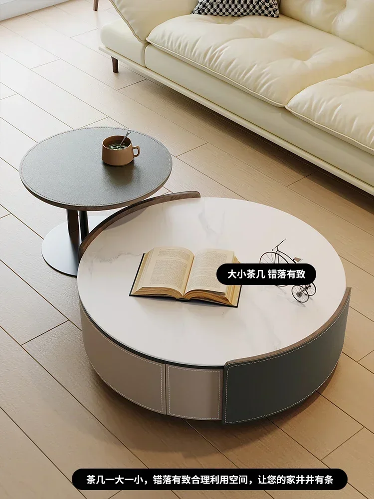 European Entry Lux High-Grade Simple round Storage Combo Stone Plate Coffee Table
