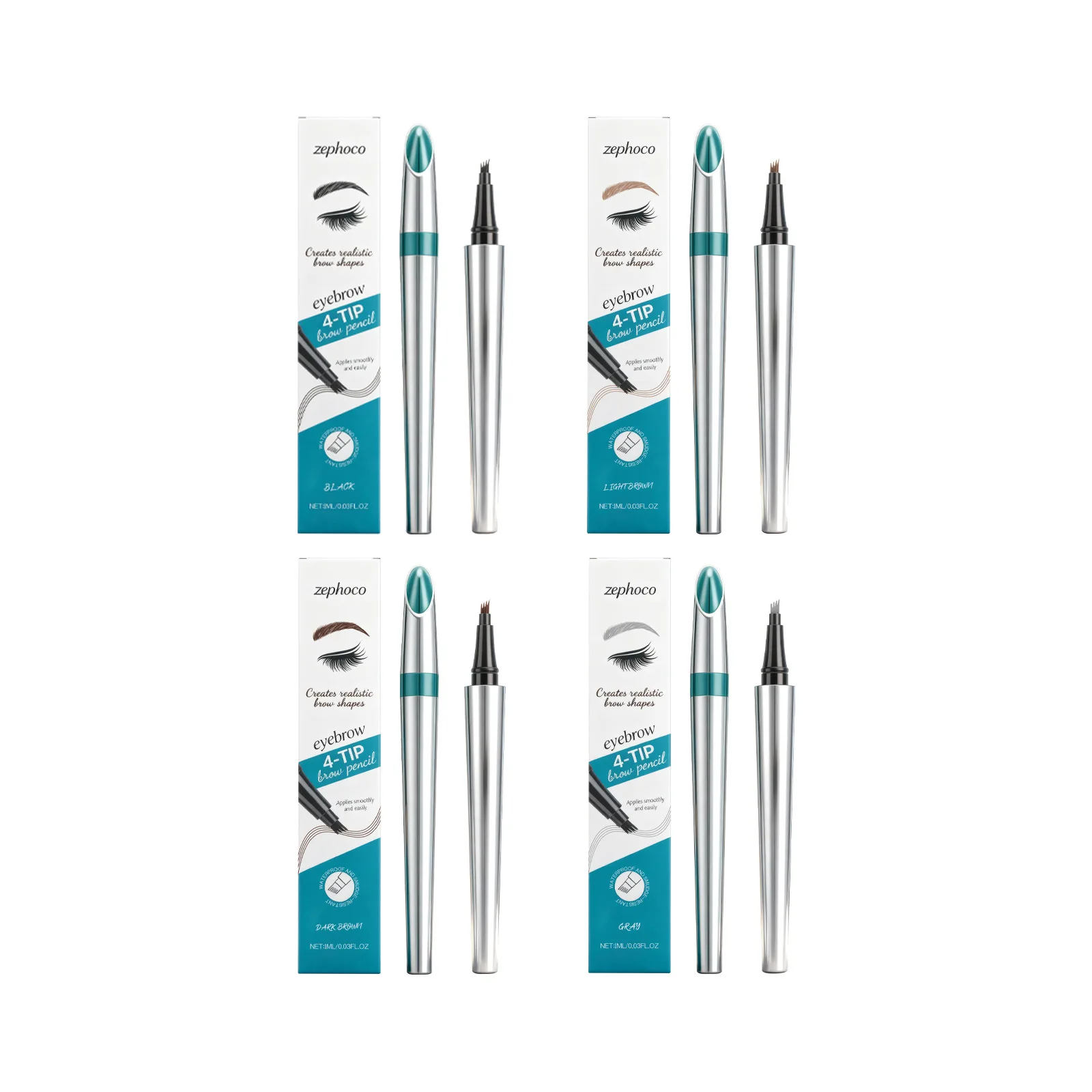 4 Colors 4 Fork Eyebrow Pencil Anti Smudging Waterproof Natural Long Lasting Smoothing Hairline Filling Eyebrow Pen Makeup